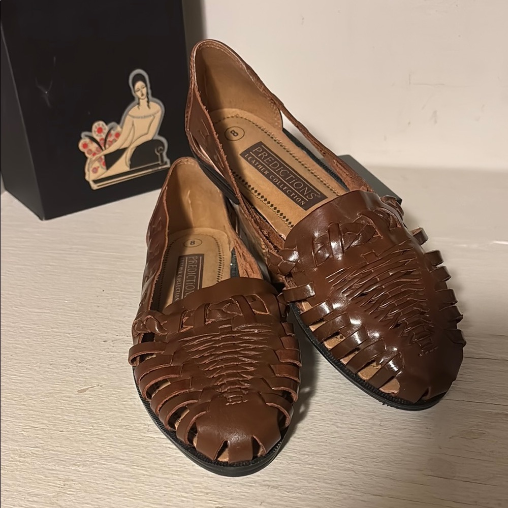 Brown Leather Woven Loafers Sz 8 Predictions NWOT